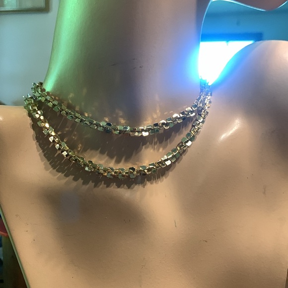 70’s GOLD PLATED 24” BRUTALIST MODERNIST ABSTRACT NECKLACE MADE IN KOREA - Picture 2 of 9